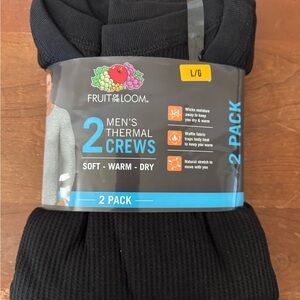 Fruit of the Loom Men's Black Thermal Crews and Pants 2-Pack Large